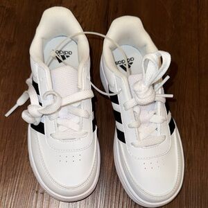 Adidas Kids White and Black Striped Sneakers